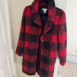 Rachel Zoe Red and Black Teddy Jacket Warm Plaid Design